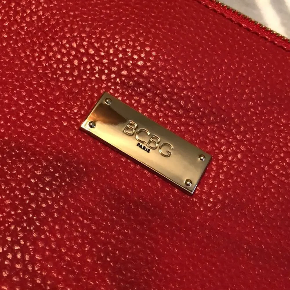 BCBG Paris Red & Gold Hardware Faux Leather Small Shoulder Bag
